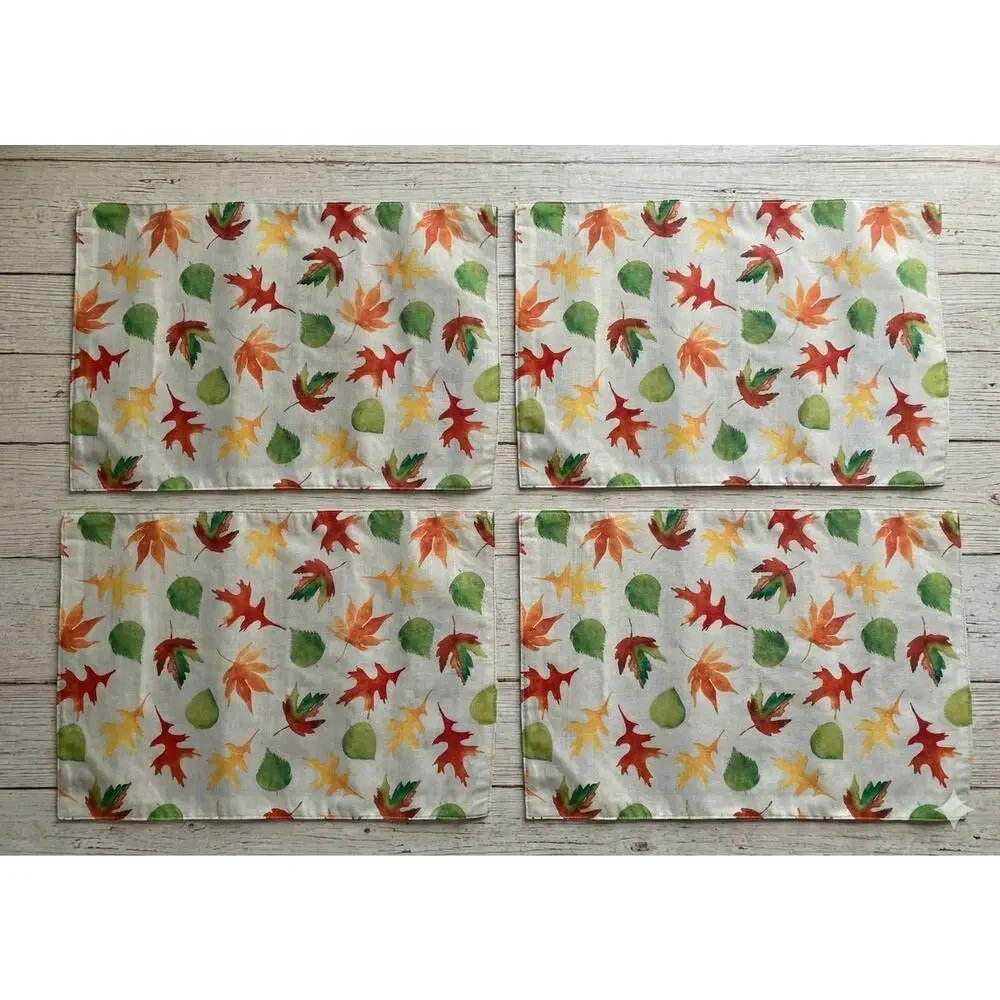 Lot of 4 Fall Leaves Rectangle Fabric Placemats NWT 12